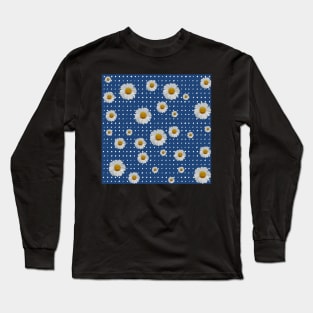 Retro 1960s Style Sixties Vintage Daisies Pattern Design Blue Long Sleeve T-Shirt